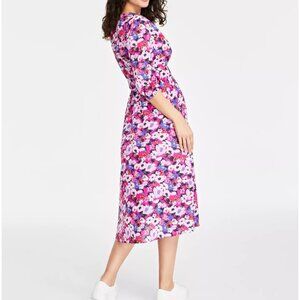 Women's Cotton Surplice-Neck 3/4-Sleeve Midi Dress